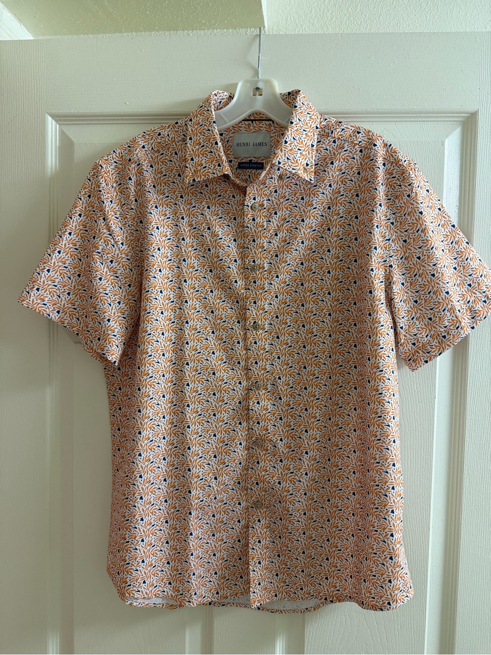Men's Short-Sleeve Orange Floral Button-Down Shirt
